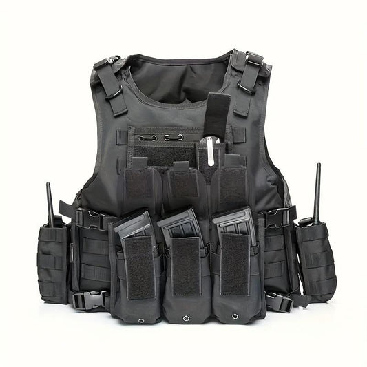 Men's Adjustable Outdoor Training Vest Durable Polyester for Hiking CS Activities Black 50cm 60cm