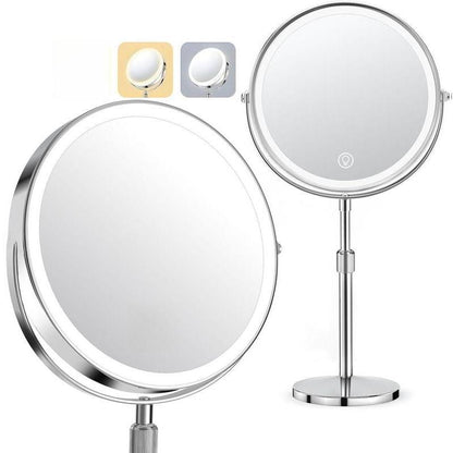 Schminkspiegel mit Beleuchtung, Kosmetikspiegel Vergrößerungsspiegel Mit Licht 10X - Make-up-Spiegel für Präzision, Doppelseitig Vergrößerung 8" 2000mAh 3 Farben Beleuchtungsmodi, Rund 360° Drehbar mirror