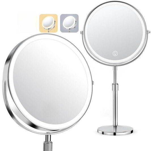 Schminkspiegel mit Beleuchtung, Kosmetikspiegel Vergrößerungsspiegel Mit Licht 10X - Make-up-Spiegel für Präzision, Doppelseitig Vergrößerung 8" 2000mAh 3 Farben Beleuchtungsmodi, Rund 360° Drehbar mirror