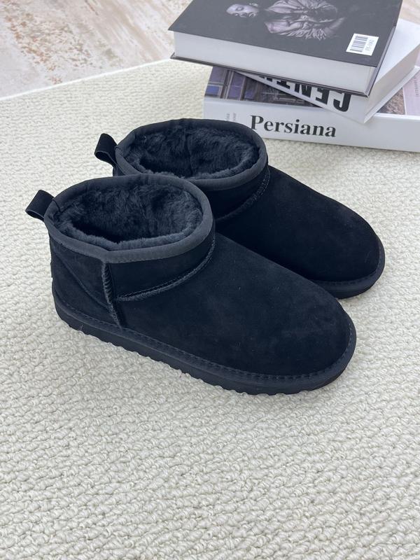 Damen-Winterschuhe mit dicken Sohlen, hochwertiges echtes Fell, Leder-Obermaterial, verdickte fleecewarme Futterung, kurz geschnitten, rutschfeste Freizeit-Stiefel für kaltes Wetter