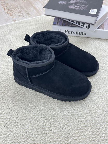 Damen-Winterschuhe mit dicken Sohlen, hochwertiges echtes Fell, Leder-Obermaterial, verdickte fleecewarme Futterung, kurz geschnitten, rutschfeste Freizeit-Stiefel für kaltes Wetter