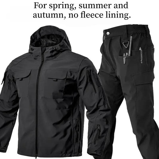 Men's Outdoor Hooded Jacket & Pants Set Lightweight Thin Spring Summer Windproof Water Resistant Ripstop