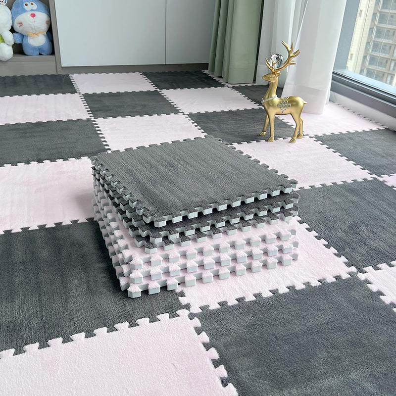 24（12+12）-teiliges Teppichset mit langen Fasern, waschbarer Bodenmatte für Schlafzimmer & Wohnzimmer, für Zuhause, 6mm EVA-Schaumbasis, Teppichmatte