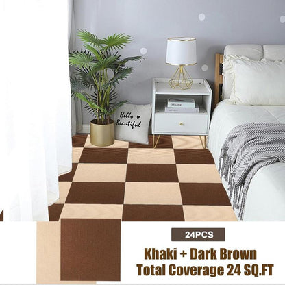 24 Stück Klebe- und Stick-Teppichfliesen, selbstklebend 12x12 Zoll, einfache Installation für Küche, Wohnzimmer, Keller