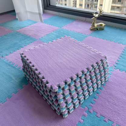 24（12+12）-teiliges Teppichset mit langen Fasern, waschbarer Bodenmatte für Schlafzimmer & Wohnzimmer, für Zuhause, 6mm EVA-Schaumbasis, Teppichmatte