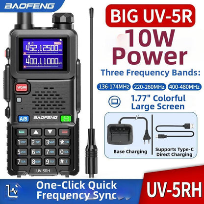 UV5RH 10W Zwei-Wege-Funkgerät, 6 Frequenzbänder, USB-Transceiver, Reichweite 5 km