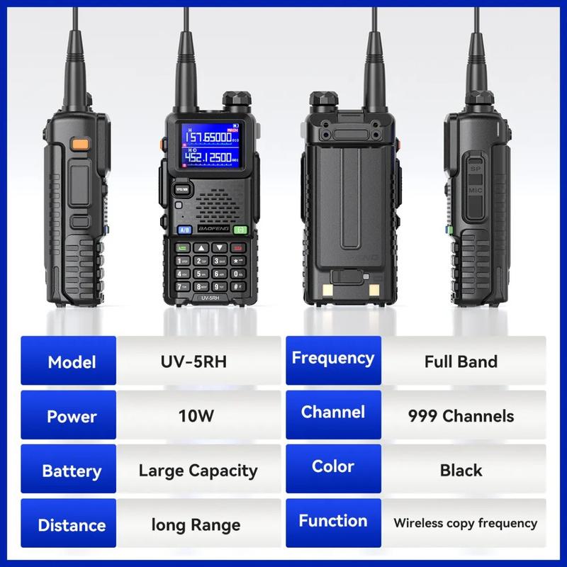 UV5RH 10W Zwei-Wege-Funkgerät, 6 Frequenzbänder, USB-Transceiver, Reichweite 5 km