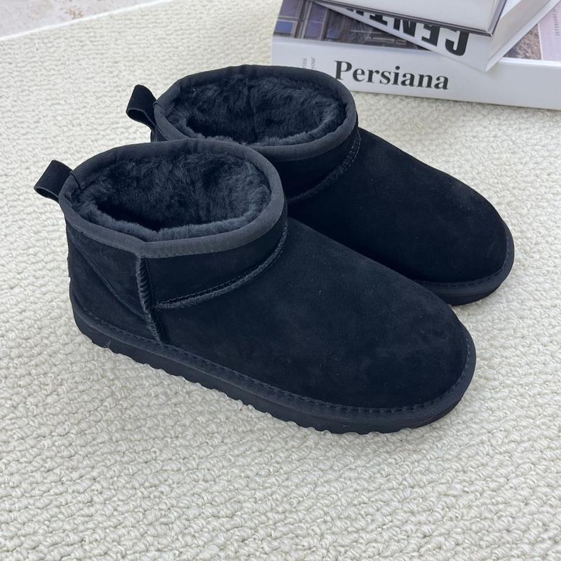 Damen-Winterschuhe mit dicken Sohlen, hochwertiges echtes Fell, Leder-Obermaterial, verdickte fleecewarme Futterung, kurz geschnitten, rutschfeste Freizeit-Stiefel für kaltes Wetter