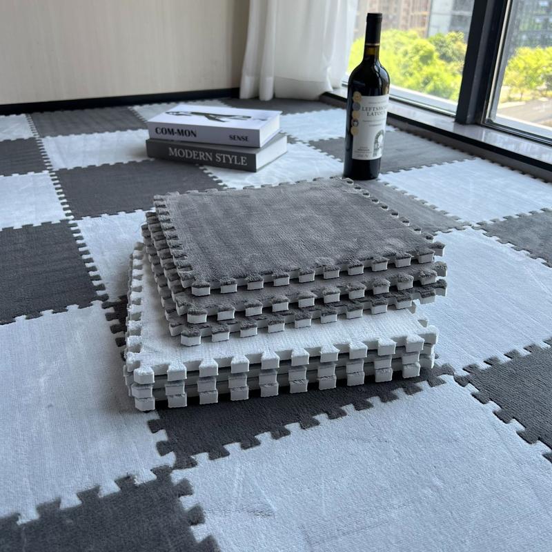 24（12+12）-teiliges Teppichset mit langen Fasern, waschbarer Bodenmatte für Schlafzimmer & Wohnzimmer, für Zuhause, 6mm EVA-Schaumbasis, Teppichmatte