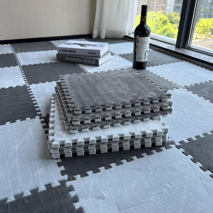 24（12+12）-teiliges Teppichset mit langen Fasern, waschbarer Bodenmatte für Schlafzimmer & Wohnzimmer, für Zuhause, 6mm EVA-Schaumbasis, Teppichmatte