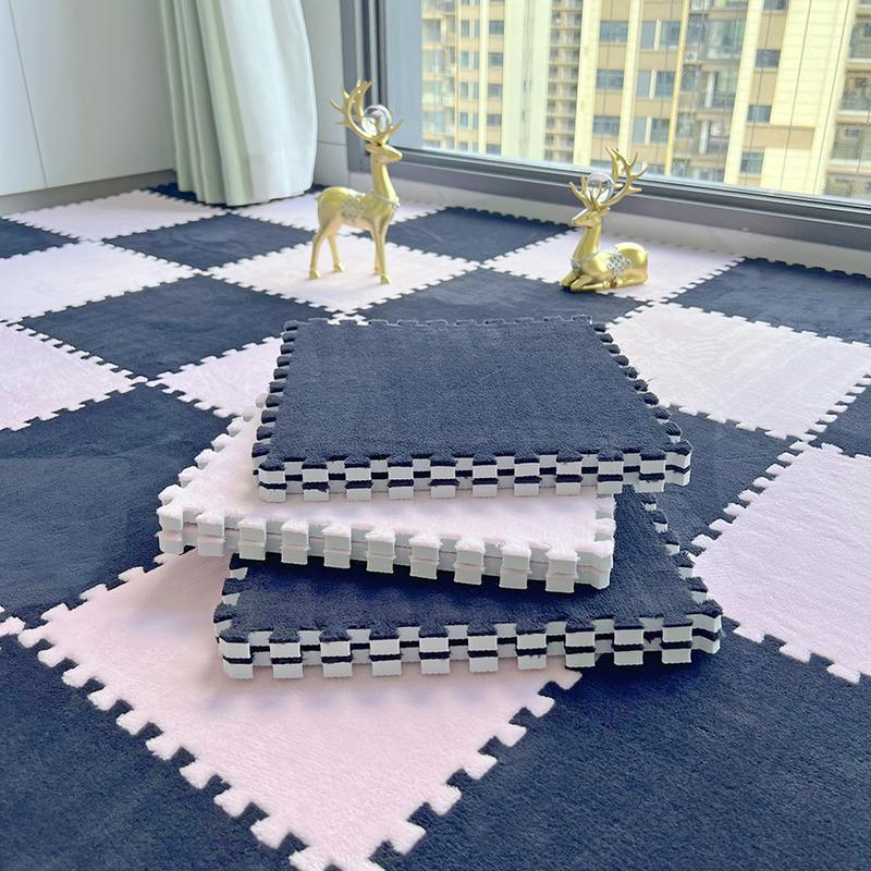 24（12+12）-teiliges Teppichset mit langen Fasern, waschbarer Bodenmatte für Schlafzimmer & Wohnzimmer, für Zuhause, 6mm EVA-Schaumbasis, Teppichmatte