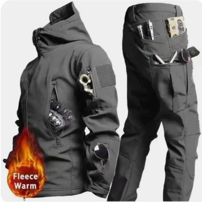 Herren Camouflage Fleece Jacke und Hose Set, Winddicht, Wind-resistant and water-resistant,Reißfest, Hohe Qualität, Weich mit mehreren Taschen, Kapuzen Design, Perfekt, 2 Pcs