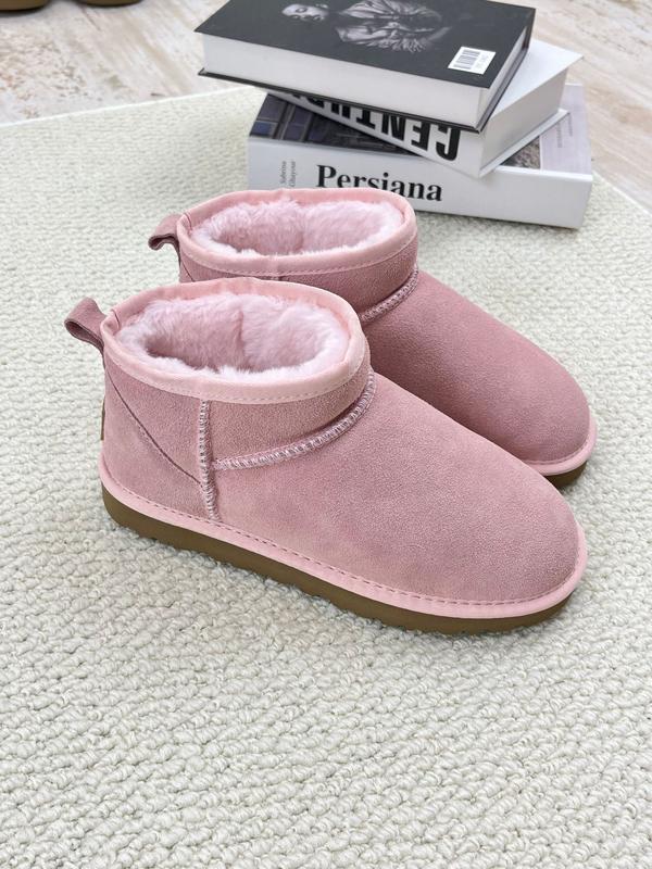 Damen-Winterschuhe mit dicken Sohlen, hochwertiges echtes Fell, Leder-Obermaterial, verdickte fleecewarme Futterung, kurz geschnitten, rutschfeste Freizeit-Stiefel für kaltes Wetter