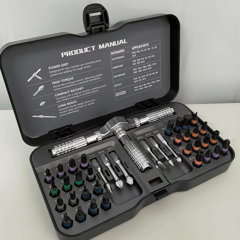 66/40-in-1 Magnetic Screwdriver Set, Detachable Ratchet T-Handle, for Furniture & Home Repair