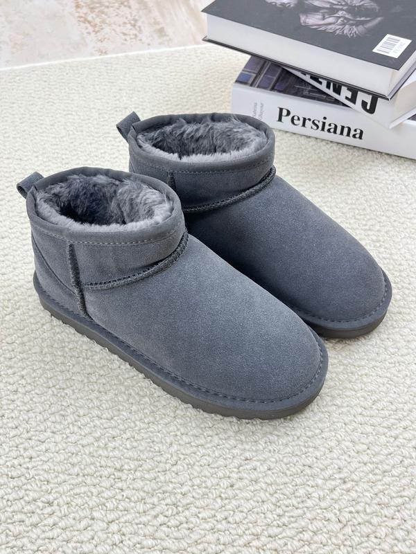 Damen-Winterschuhe mit dicken Sohlen, hochwertiges echtes Fell, Leder-Obermaterial, verdickte fleecewarme Futterung, kurz geschnitten, rutschfeste Freizeit-Stiefel für kaltes Wetter