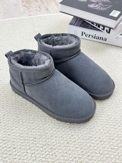 Damen-Winterschuhe mit dicken Sohlen, hochwertiges echtes Fell, Leder-Obermaterial, verdickte fleecewarme Futterung, kurz geschnitten, rutschfeste Freizeit-Stiefel für kaltes Wetter