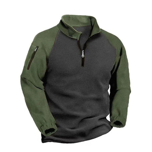 Half-Zip Fleece Hoodie for Men - Winter Outdoor Casual Sweatshirt with Elbow Pocket