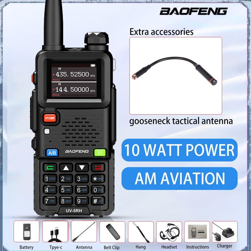 UV5RH 10W Zwei-Wege-Funkgerät, 6 Frequenzbänder, USB-Transceiver, Reichweite 5 km