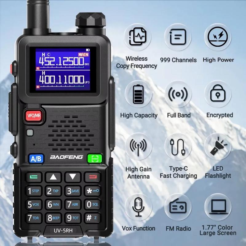 UV5RH 10W Zwei-Wege-Funkgerät, 6 Frequenzbänder, USB-Transceiver, Reichweite 5 km