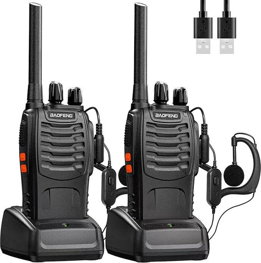 Baofeng - Professionelles Walkie-Talkie, Zwei-Wege-Funkgerät, 16 Kanäle, wiederaufladbar, Sender und Empfänger für Erwachsene mit Kopfhörern (2 Pcs), Airsoft-Funkgerät