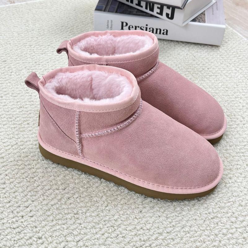 Damen-Winterschuhe mit dicken Sohlen, hochwertiges echtes Fell, Leder-Obermaterial, verdickte fleecewarme Futterung, kurz geschnitten, rutschfeste Freizeit-Stiefel für kaltes Wetter